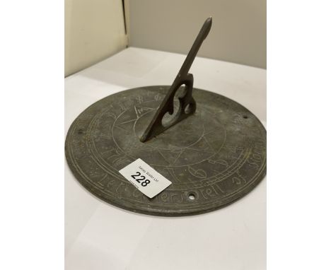 A VINTAGE HEAVY METAL ETCHED SUNDIAL AND GNOMON