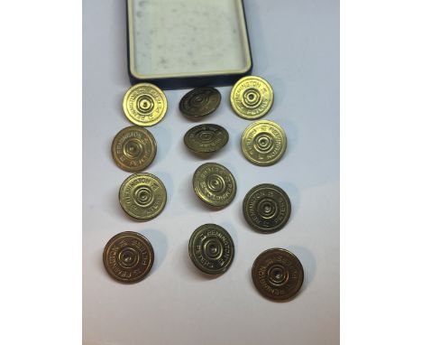 TWELVE REMINGTON PETERS 12 GAUGE BRASS SHOTGUN SHELL BUTTONS