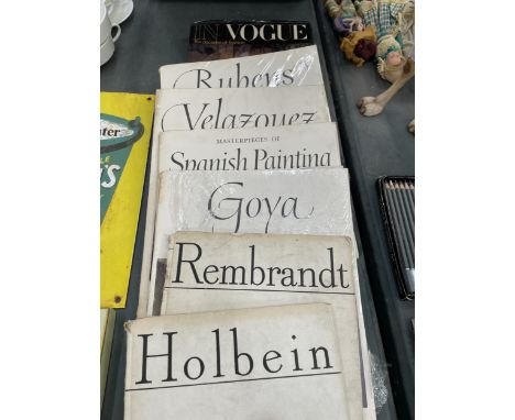 SIX BOOKS ON ARTISTS TO INCLUDE HOLBEIN, REMBRANDT, ETC PLUS AN IN VOGUE SIX DECADES OF FASHION BOOK