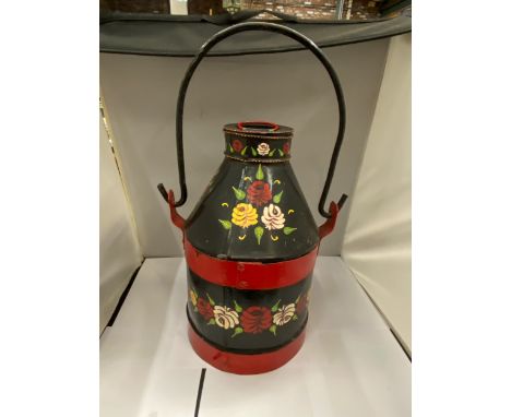 A HANDPAINTED BARGEWARE MILK CHURN - 43 CM