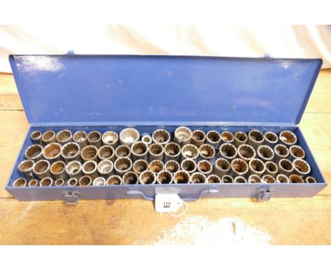 Quantity of mainly imperial measure sockets in blue metal carry case.