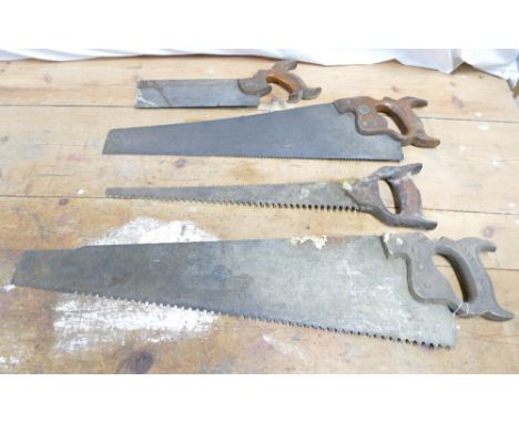 Vintage Robert Kelly & Sons tenon saw and hand saw, vintage double edge pruning saw and vintage cross cut saw.