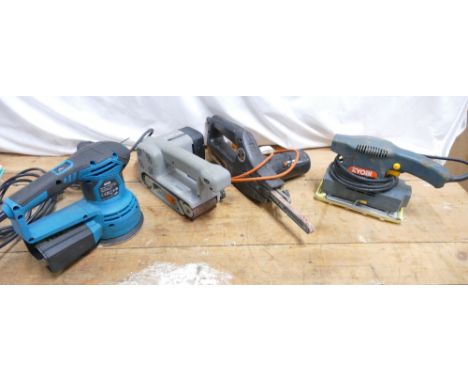 G.S. random orbital sander 240v, Wickes belt sander 240v, Black & Decker finger sander 240v and Ryobi sander 240v.