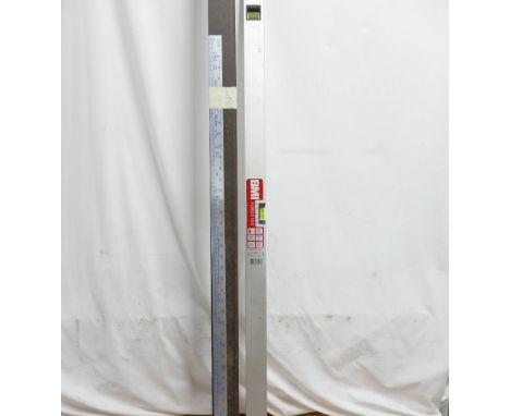 Heavy 6' steel straight edge, Wickes 100cm metal rule and BMI Eurostar spirit level.