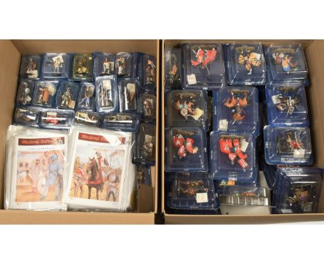 Del Prado, a boxed group of Medieval Warriors Series Figures &amp; Magazines. 1:32 scale. Condition appears Excellent to Near