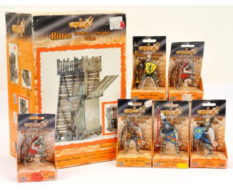 Revell, a boxed group of "Epixx" Series Playset &amp; Figures. Includes Siege Tower, Lord Greywold, Sir Axel Hitman (Axe-Man)