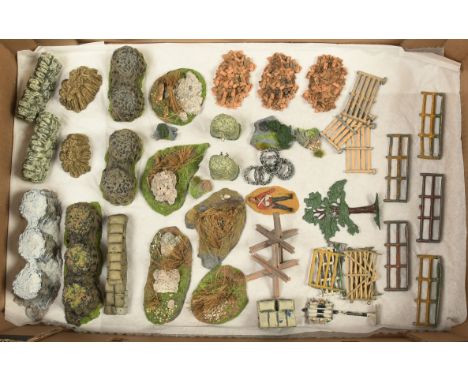 Britains, Timpo &amp; Others - A Group of Walls, Fences &amp; Landscaping Pieces. Comprising: resin (or similar) wall/landsca