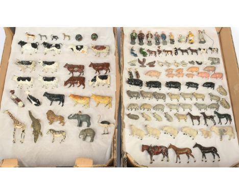 Britains, JoHillCo &amp; Others - A Large Group of Lead Figures &amp; Animals (Farm &amp; Zoo). Conditions generally appear F