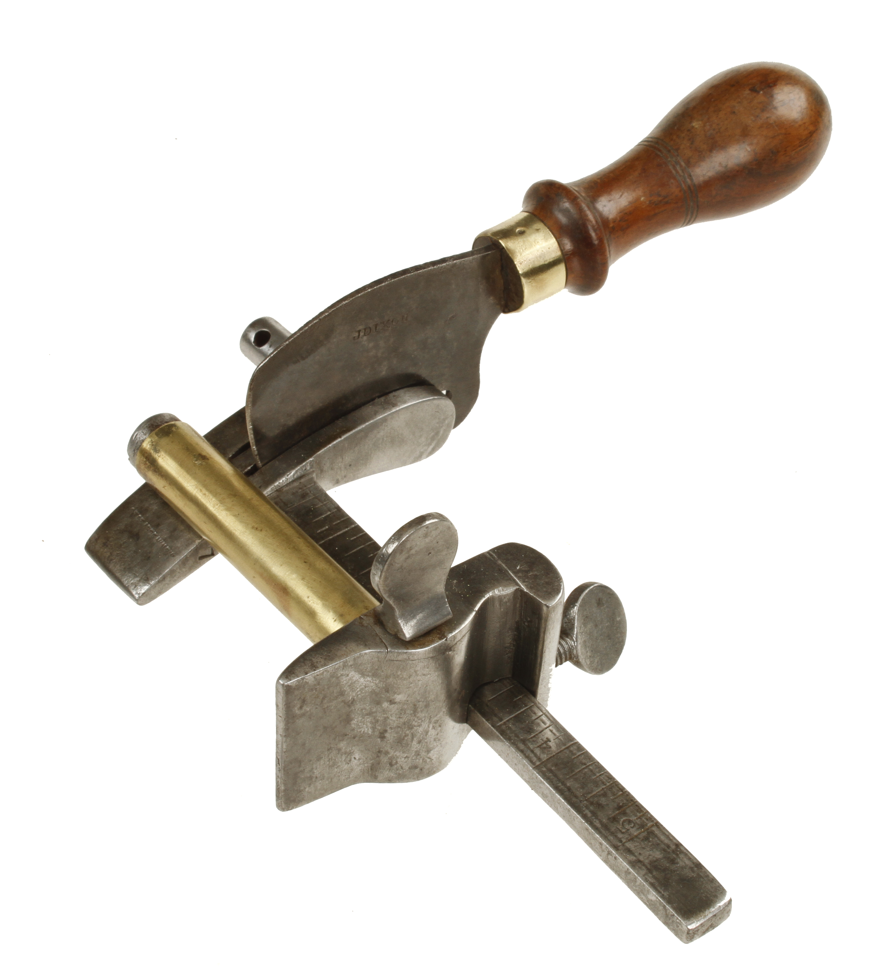 A leather cutting plough gauge by BRINDLEY with rosewood handle G+