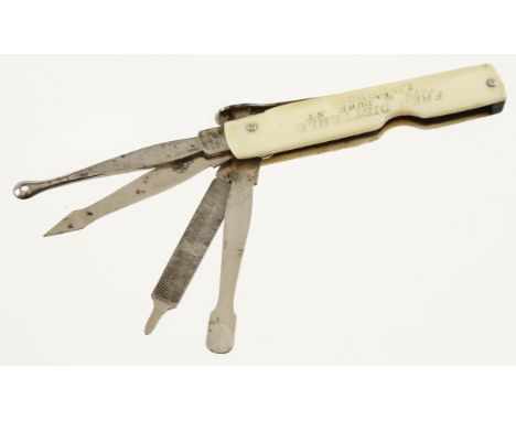 A unusual "personal hygiene" tool by Fred Dietterle Liverpool with 4 folding implements ie nail file, earwax scoop, zit squee