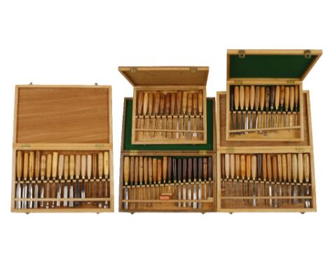 A comprehensive carvers kit of 77 carving tools housed in 5 fitted cases purpose made by a previous owner/carver  G+