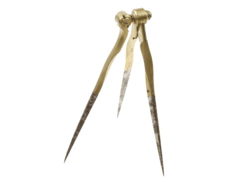 An 18c French tripodal brass compass with 5" steel tipped legs, some discolouration to steel o/w G++ 