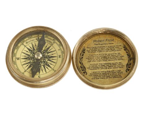 A nice quality brass cased Pocket Compass by STANLEY London dated 1885 with poem "The Road Not Taken" by Robert Frost inside 