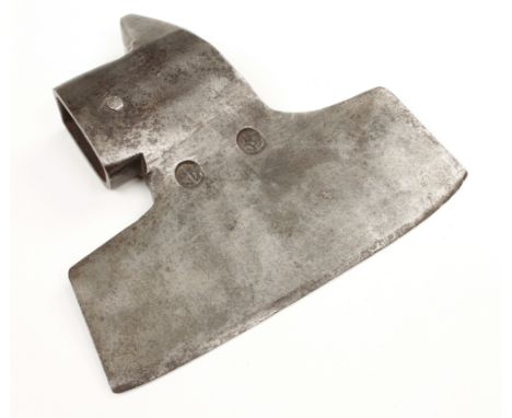 An unusual French axe head with pointed pole and anchor touch marks, 9" edge G+