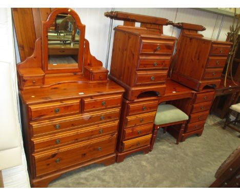 Ducal Pine Dressing Table with Stool, Chest of 5 Drawers, Pair of Bedside Chests and Bedstead