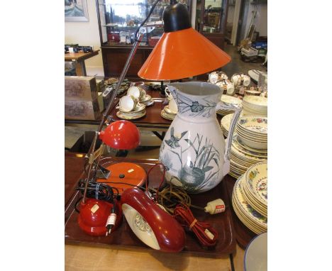 Vintage and Modern Desk Lamps, Genie Telephone and a Cracked Ewer