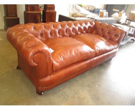 Tetrad Brown Deep Buttoned Leather Chesterfield Settee