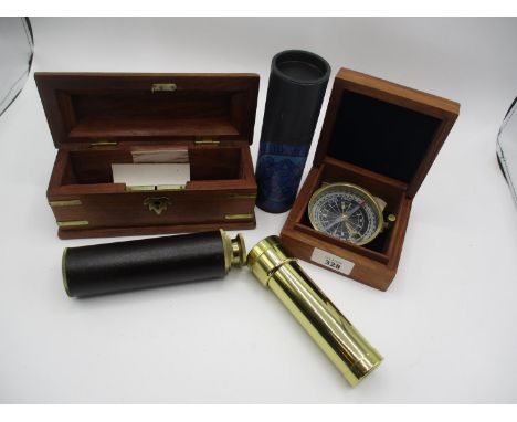 Cased Compass and Telescope and a Kaleidoscope