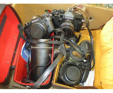 Nikon EM and Chinon CM-3 Cameras, Lenses etc