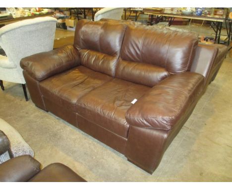 Brown Leather 2 Seat Settee