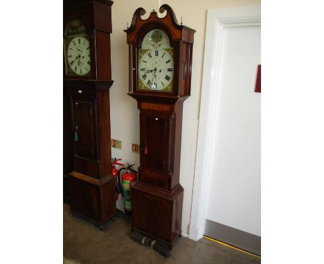 19th Century Mahogany 8 Day Longcase Clock with Painted Dial by Chas. Low Arbroath with Pendulum and Weights
