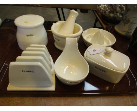 Keith Brymer Jones Garlic Pot, Toast Rack, Spoon Rest, Butter Box, Lemon Squeezer, Mortar and Pestle