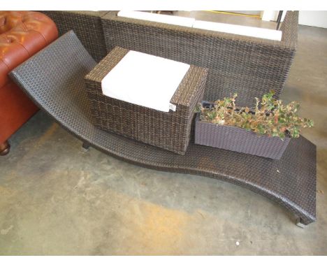 Rattan Effect Garden Settee with Matching Chair, Lounger, 2 Small Tables and Planter