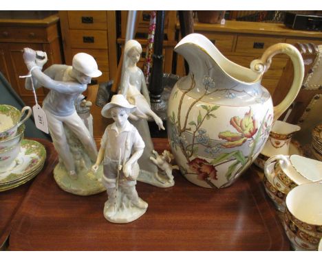 Three Lladro Figures and a Victorian Pottery Ewer