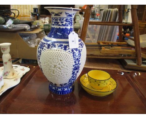 Chinese Pierced Porcelain Vase and a Tea Bowl and Saucer
