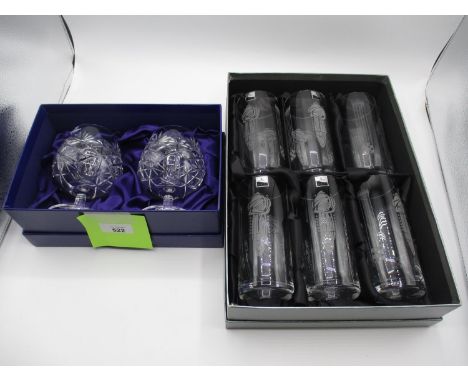 Boxed Set of 6 Gleneagles Design Tall Tumblers and a Pair of Edinburgh Crystal Brandy Goblets