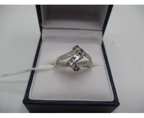 9ct Gold Tanzanite and Diamond Art Deco Style Ring, Size Q
