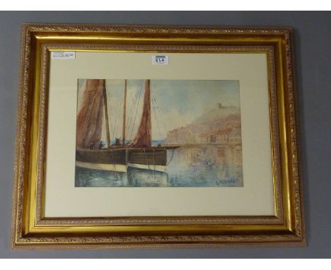 Fishing Boats in the Lower Harbour Whitby, watercolour signed H M Dale (19th/20th century) 25cm x 38cm
