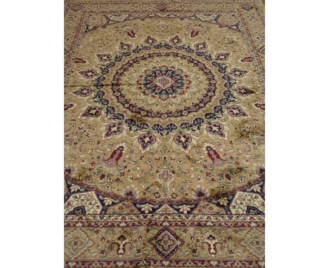 Persian Keshan design fawn ground rug carpet, 271cm x 201cm