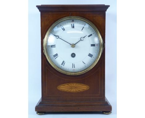 Edwardian inlaid mahogany bracket clock, W18cm, H24cm, D13cm