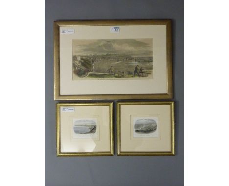 'By the Seaside Scarborough, Victorian hand coloured print 17cm x 33cm and two other mid 19th local engravings
