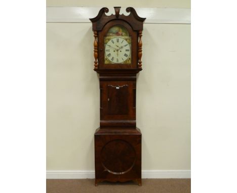 19th century mahogany longcase clock, painted enamel dial with eight day movement