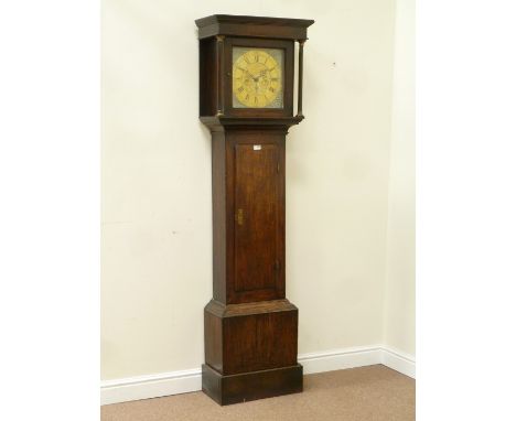 18th century oak longcase clock, 30 hour movement with brass dial signed J Scholfield, Barnsley 