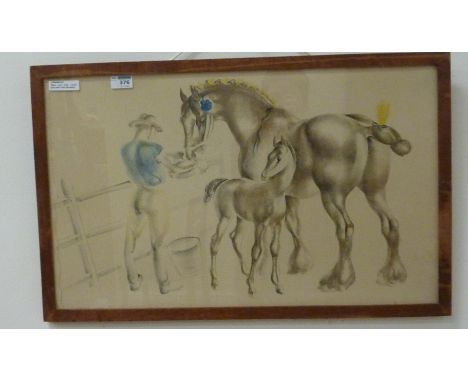 'Mare and Foal', 1940's colour print after John Skeaping 42cm x 69cm