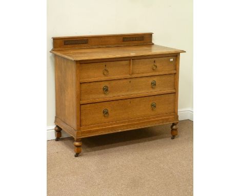 Early 20th century light oak chest fitted with two short and two long drawers, W106cm, H92cm, D50cm