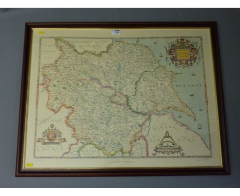 Yorkshire Map, large colour print after Christopher Saxton 1577,  60cm x 79cm