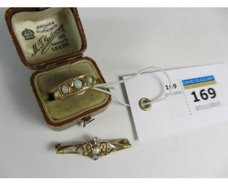 Early 20th century opal and diamond ring hallmarked 18ct and a diamond and pearl bar brooch