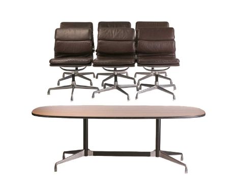 A mid-century vintage design, Charles &amp; Ray Eames for Herman Miller set of six "soft pad group" side chairs (938-138) wit