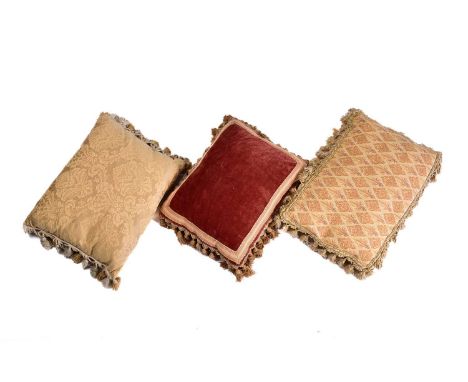 A selection three of vintage hand made scatter cushions with tassel borders. 30 cm x 44 cm