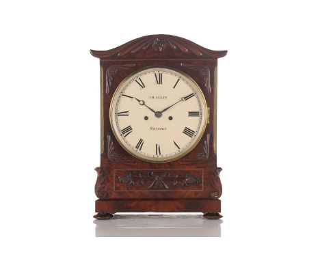 John Hagger Allis, Bristol, a Victorian mahogany cased twin fusee, 8-day mantle clock. white painted dial and moon hands. The