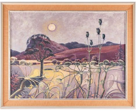 Richard Slater (b.1927), 'Seed Heads, Red Hills', landscape, oil on panel, signed and darted 1972, 60 cms by 79 cms in a wood