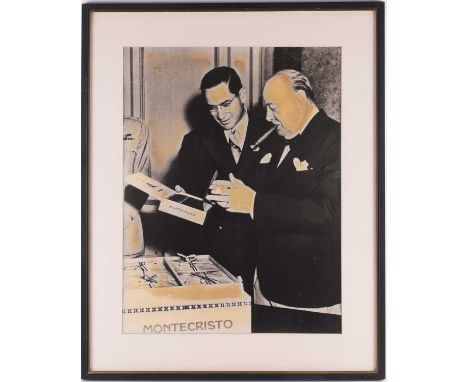 Of Winston Churchill/ Cigar interest. A vintage silver gelatin black and white photograph of Sir Winston Churchill and possib