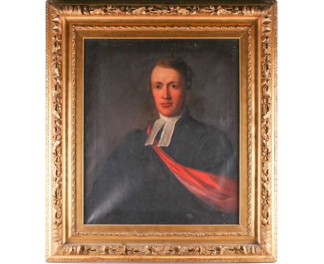 19th century school, a large half-length portrait of a gentleman wearing a red sash, unsigned oil on canvas, 75 cm x 62 cm in