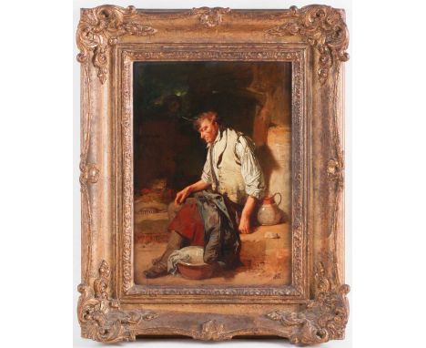 John Ritchie (1828-1905), 'The Sleeping Livery Man', oil on panel, monogrammed to lower right corner, 30.5 cm x 21 cm in a gi