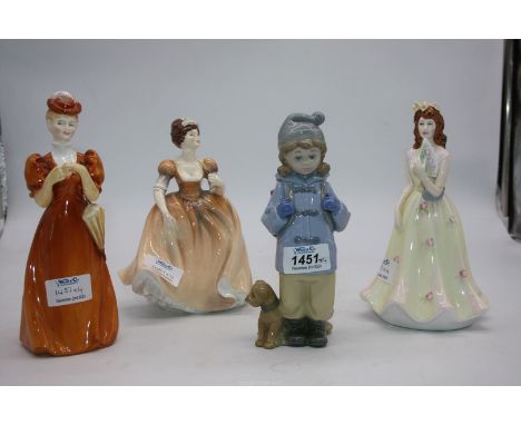 Two Staffordshire Francesca china figures including 'Eugenie' and 'Glencora', Royal Grafton 'Lydia' and a Nao figure of a you