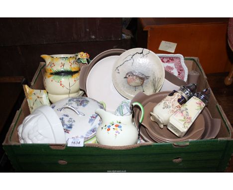 A quantity of china to include;  Poole Pottery dinnerware, Coronet ware jug and sugar sifter, sandwich plates, etc.